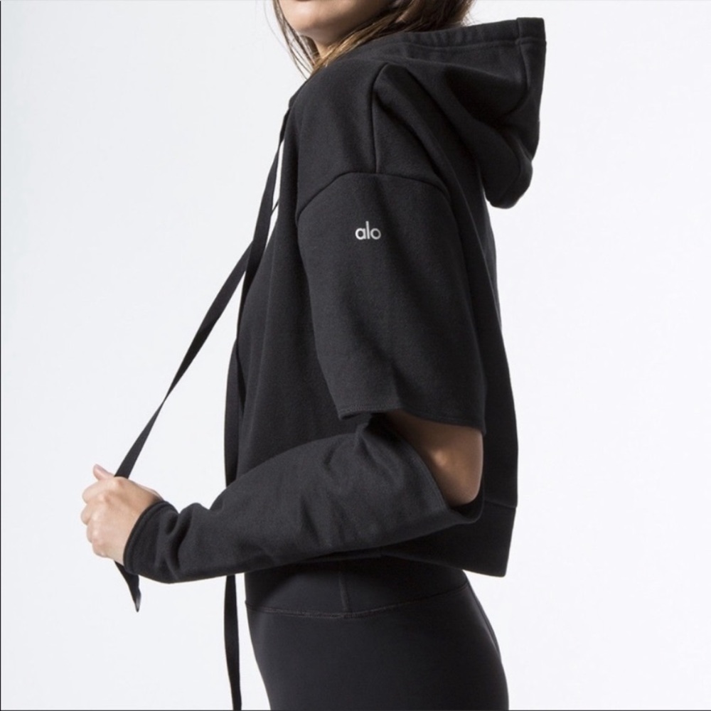 Alo Yoga Tops Alo Peek Cropped Hoodie Sweatshirt Cut Out Elbow size XS